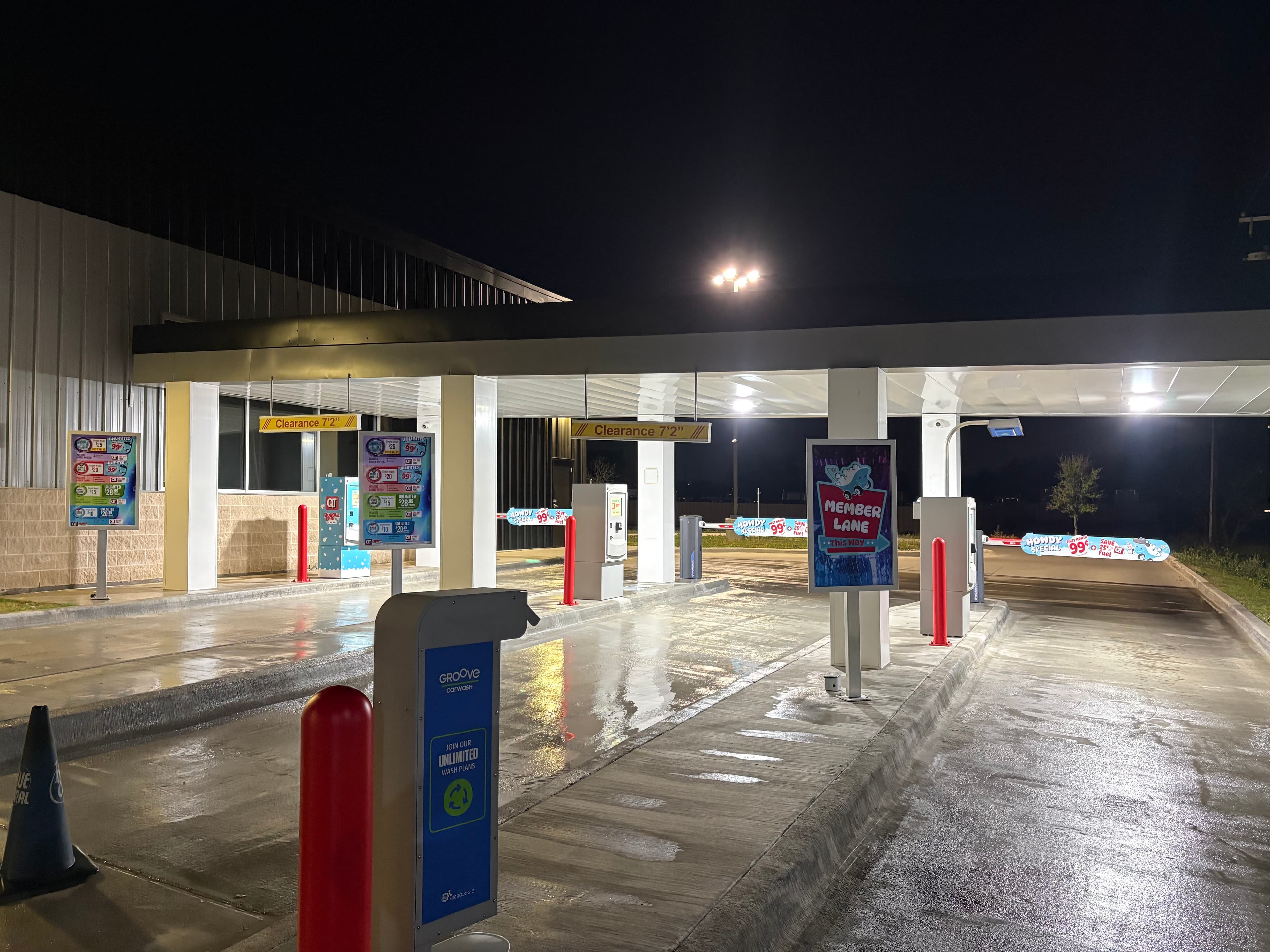 A commercial lot being washed overnight under the lights